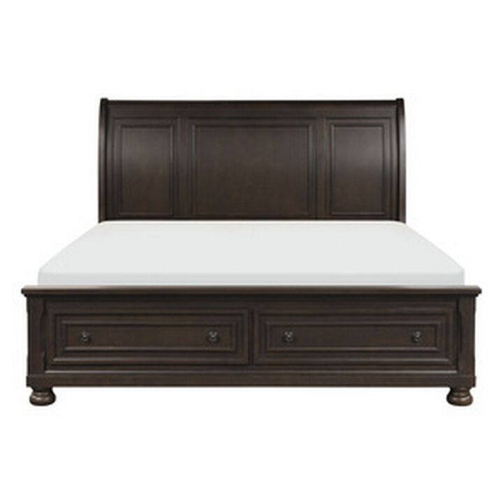 Cappi Classic Queen Platform Bed, 2 Storage Drawer Footboard, Brown Wood