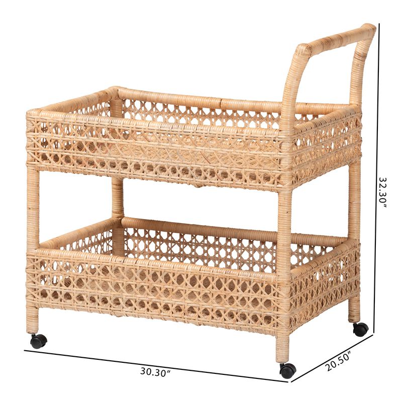 bali & pari Alaina Natural Rattan Kitchen Cart - 2-Tier Handwoven Wicker Storage Trolley with Handle for Kitchen or Lounge image number 8
