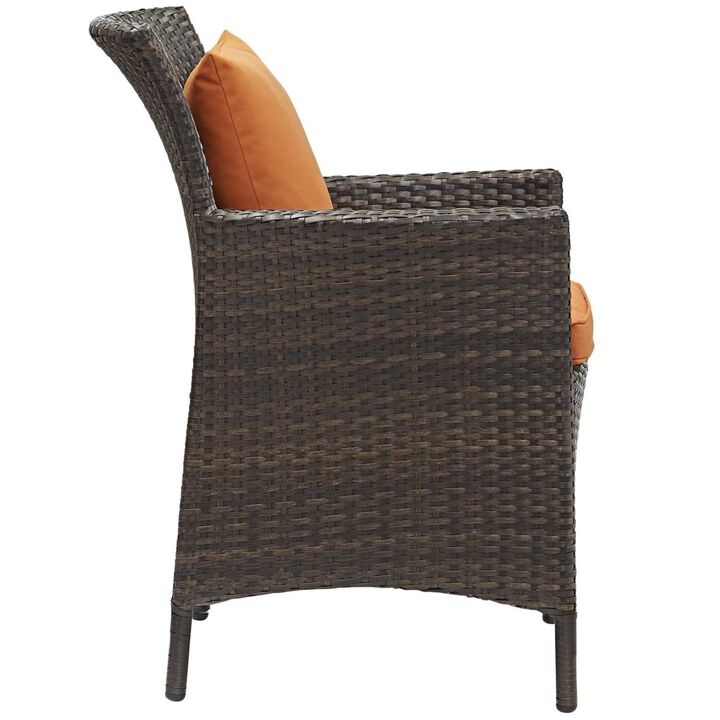 Modway Converge Wicker Rattan Outdoor Patio Dining Arm Chair with Cushion in Brown Orange