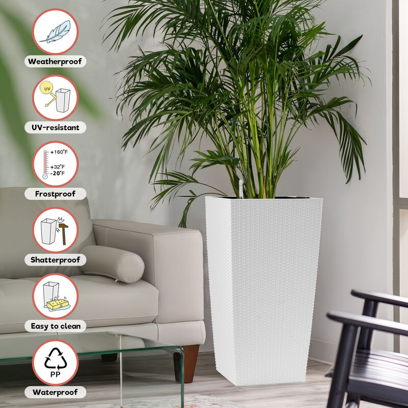 WOW PIONEER 30 Inch Tall Large Self-Watering Planter Pot with Drainage Holes, Inner Trays, Water Level Monitor for Indoor Outdoor Garden Patio Porch Backyard image number 7