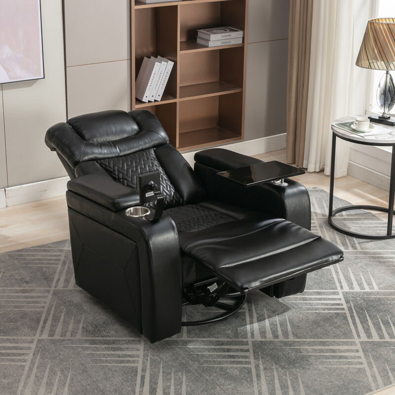 270 Degree Swivel PU Leather Power Recliner Individual Seat Home Theater Recliner image number 2