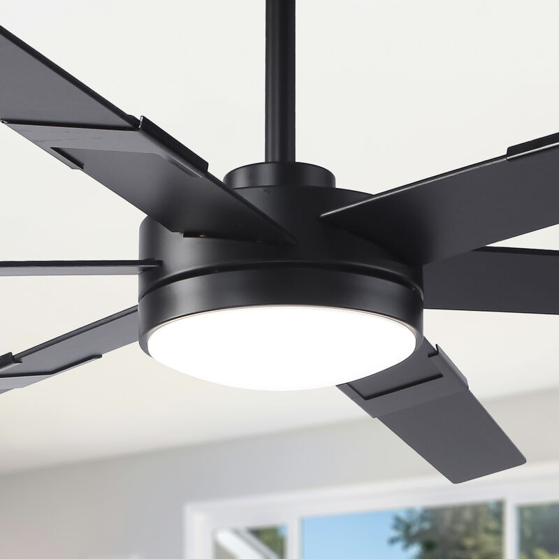 60" Farmhouse Matte Black Reversible Integrated LED Dimmable Large Smart Ceiling Fan with Light, APP Control and Remote image number 2
