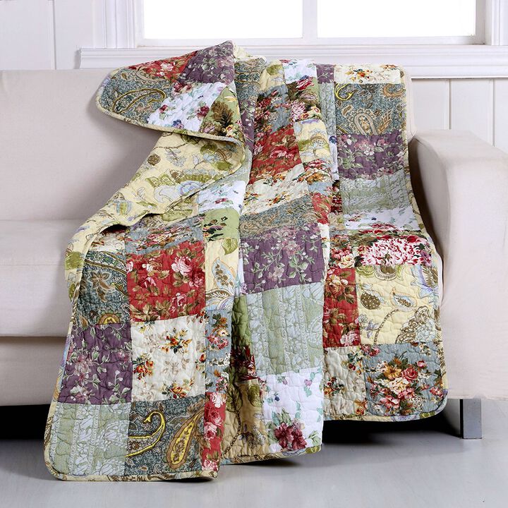 100 Percent Cotton Floral Patchwork Quilt Throw Blanket