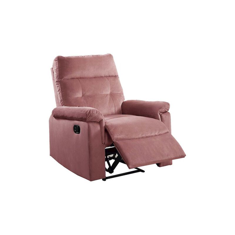 Poundex Blush Pink Velvet Manual Recliner