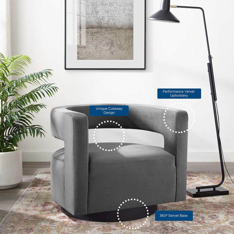Spin Cutaway Performance Velvet Swivel Armchair image number 6