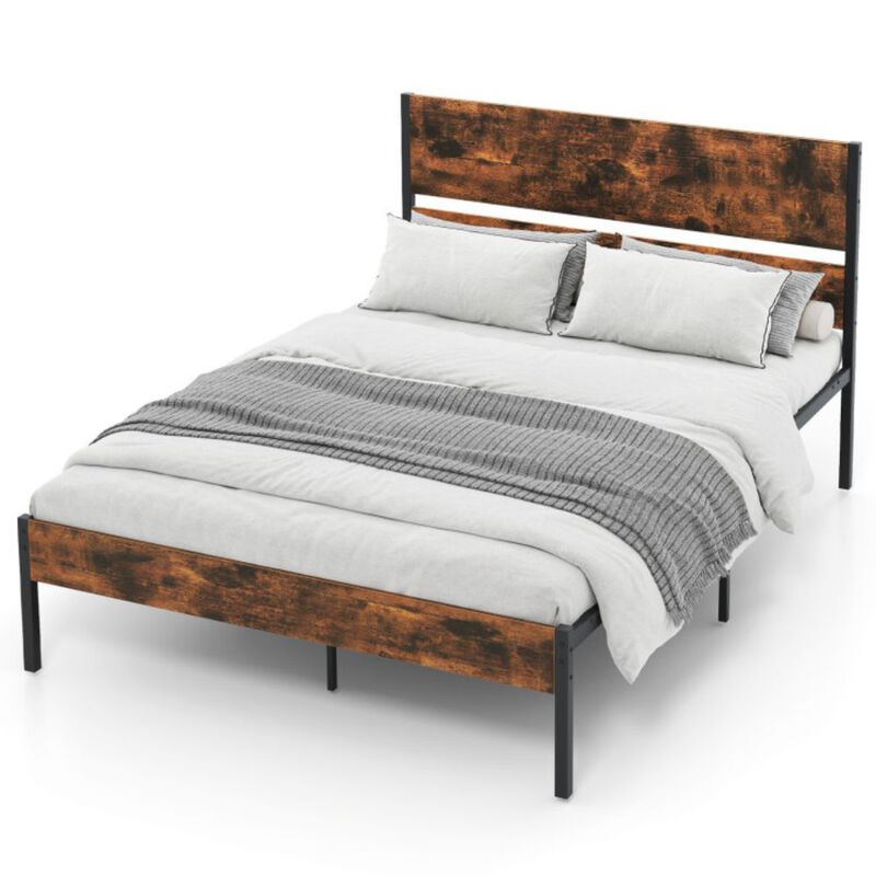 Bed Frame with Wooden Headboard and Footboard for Classic Style and Sturdy Support
