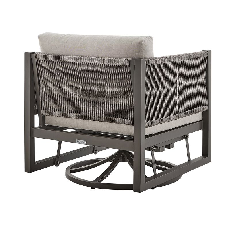 Remy 31 Inch Patio Swivel Lounge Chair, Brown Aluminum Frame and Cushions-Benzara image number 4