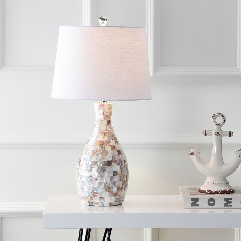 Verna 26.5" Seashell LED Table Lamp, Ivory/Beige image number 2