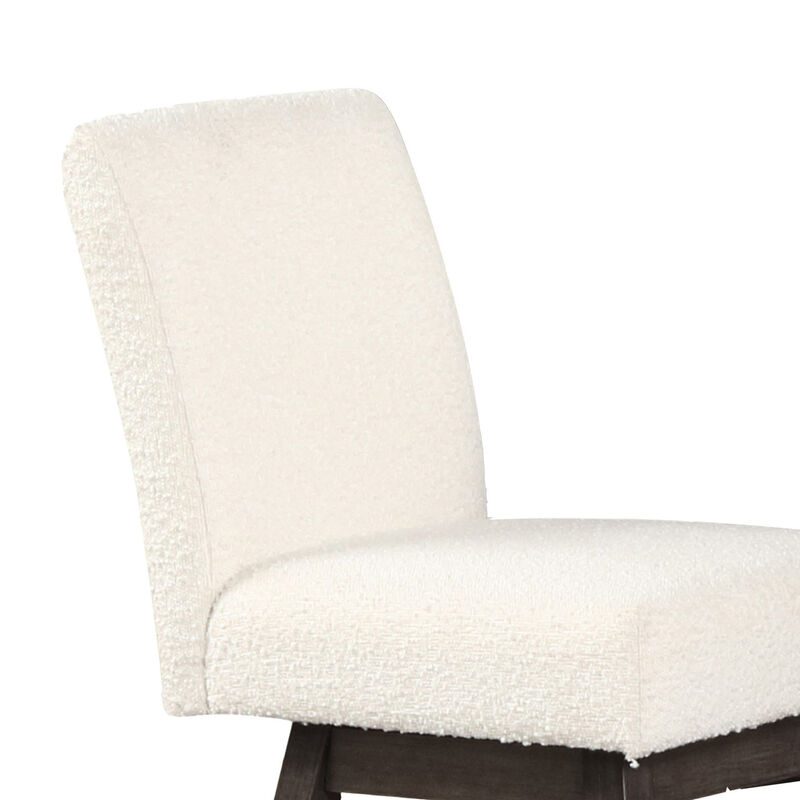 Ghy 25 Inch Swivel Counter Chair Set of 2, White Textured Upholstery, Brown - Benzara