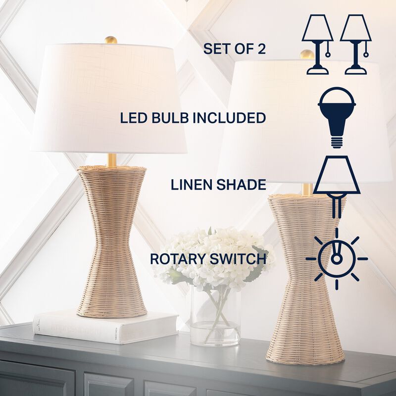 Laura Coastal Designer Iron/Rattan Wicker LED Table Lamp