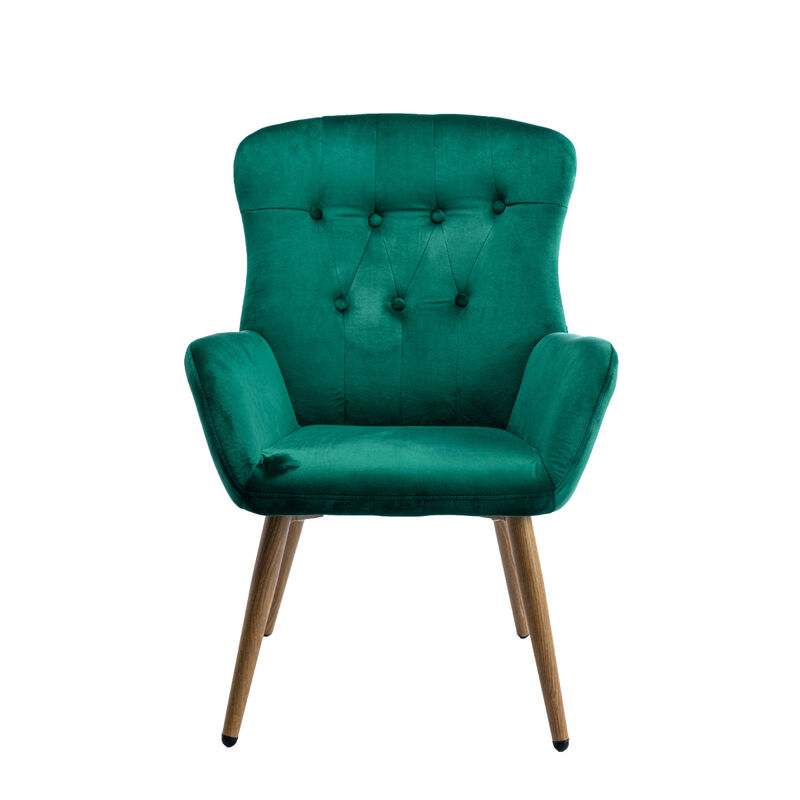 Accent Chair Modern Tufted Button Wingback Vanity Chair with Arms Upholstered Tall Back Desk Chair with Metal Legs for Living Room Bedroom Waiting Room(Green)