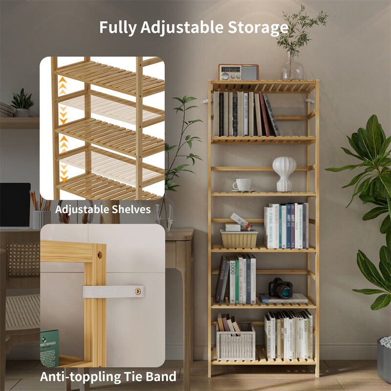 Freestanding Storage Shelf Unit 6-tier Bamboo Storage Rack Bookshelf Plant Stand image number 6