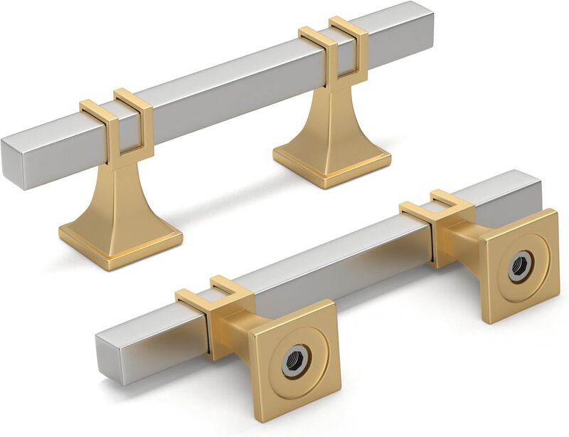 Lepatape 10 Pack 3 Inch Cabinet Pulls Brushed Nickel and Gold Cabinet Handles, Silver and Gold Dresser Drawer Pulls Brushed Nick