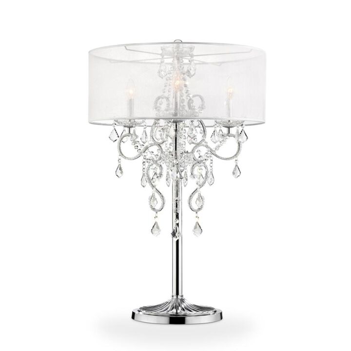 Hivvago Glam Silver Faux Crystal Accent Table Lamp with See Thru Shade