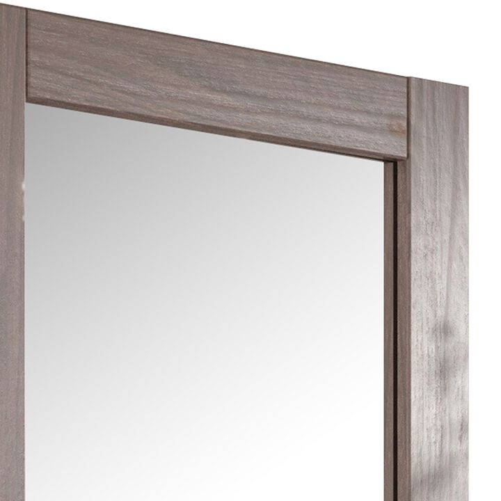 Stav 40 Inch Wall Mirror, Rustic White Solid Wood Rectangular Frame