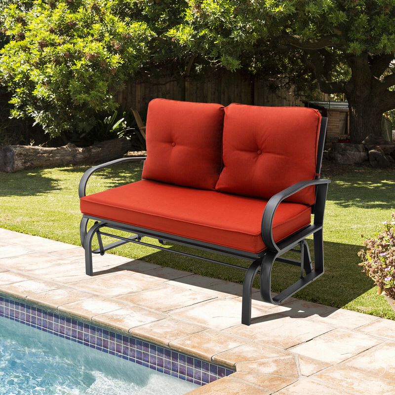 Patio 2-Person Glider Bench Rocking Loveseat with Cushioned Armrest