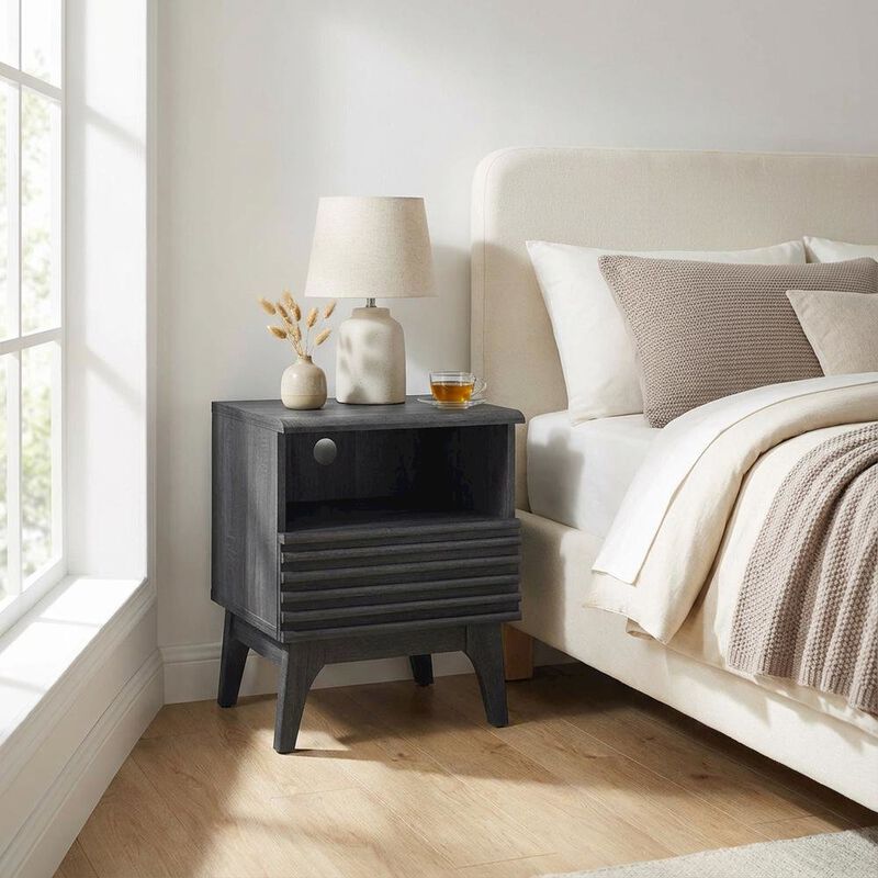 Nightstand in Gray Tone with Contemporary Design, Sturdy Base, Sleek Finish image number 2