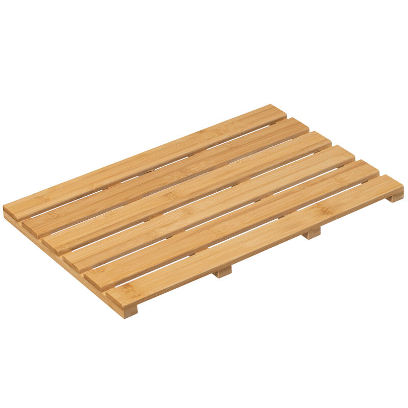 Basicwise 21.25-inch Luxury Non-Slip Waterproof Durable Bamboo Bath Mat - Multi-Purpose Home Essentials for Indoor and Outdoor Use - Perfect for Showers, Bathtubs, Spas, Saunas, Bathrooms, and Pools