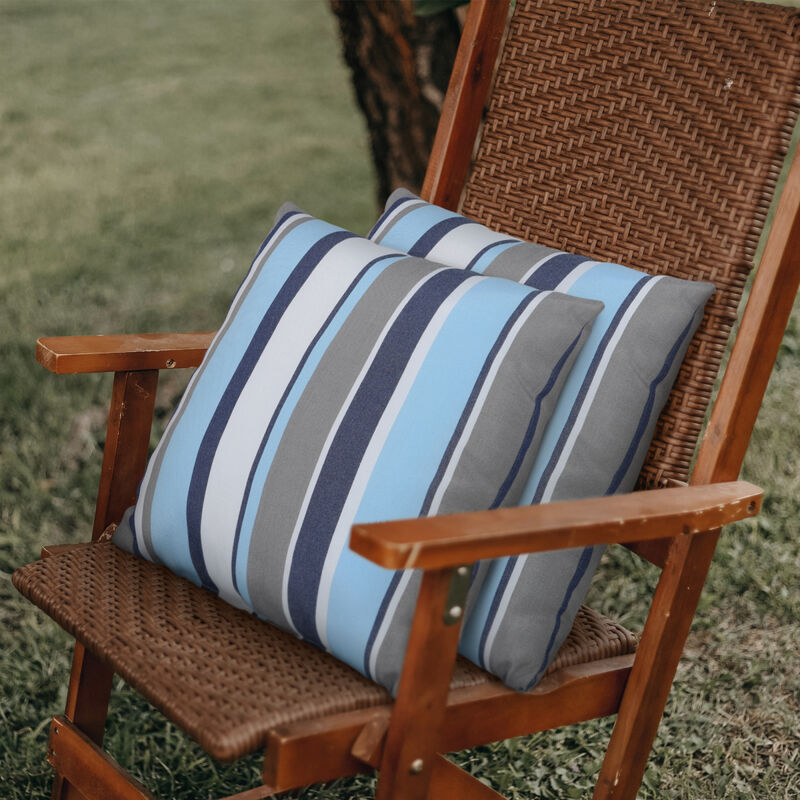 Pack Of 2 Outdoor Pillow With Inserts, 18" x 18" - Blue Strip