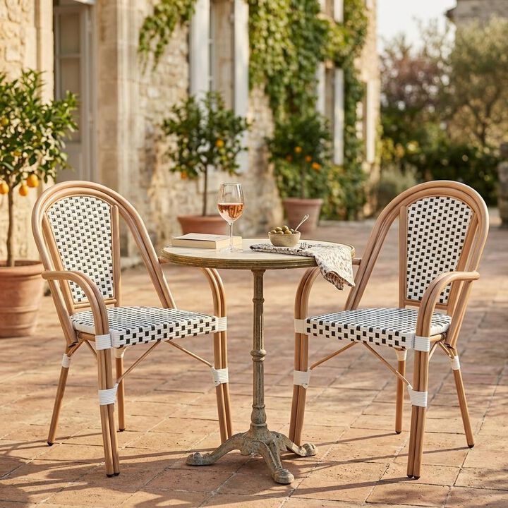 Outdoor PE Wicker Bistro Chairs Set of 2 Hand Woven Patio Chairs