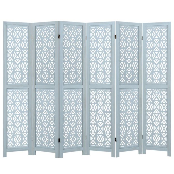 Hivvago Wooden Room Divider with Carved Cutout Pattern and Solid Wood Frame