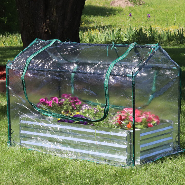 Sunnydaze Galvanized Steel Raised Bed with Greenhouse - Clear - 4 ft x 2 ft