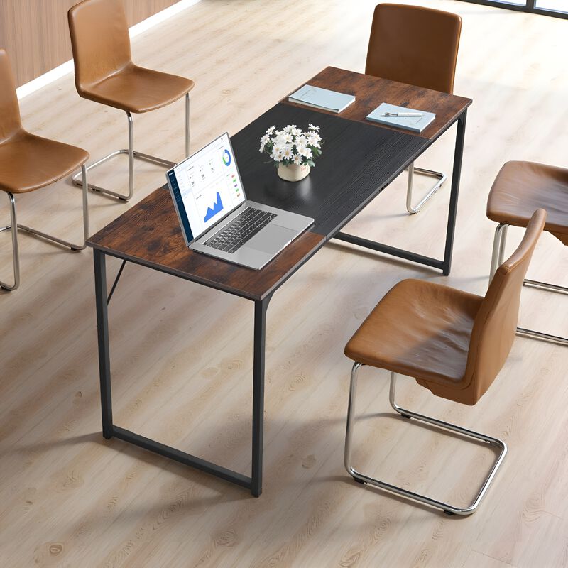 Home Office Computer Desk, Modern Writing Workstation with Steel Frame and Large Legroom-Rustic Brown image number 1