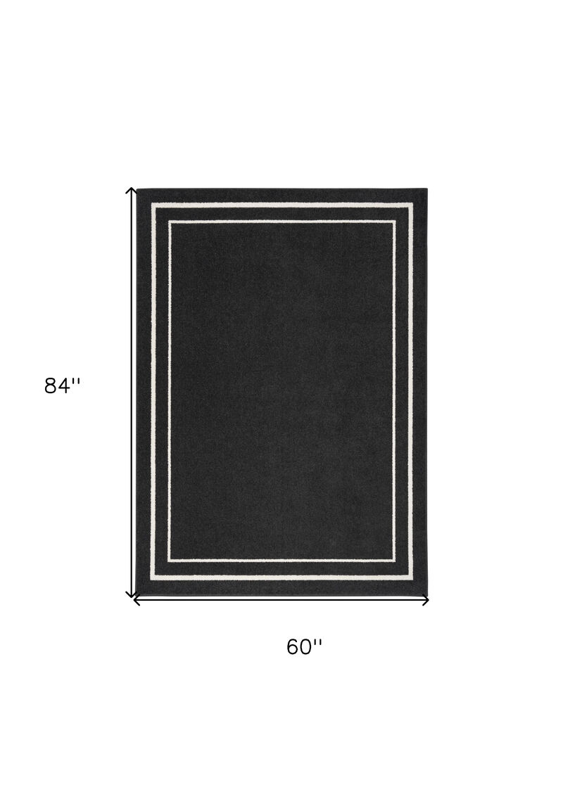 HomeRoots 5' X 7' Black And Ivory Indoor Outdoor Area Rug image number 4