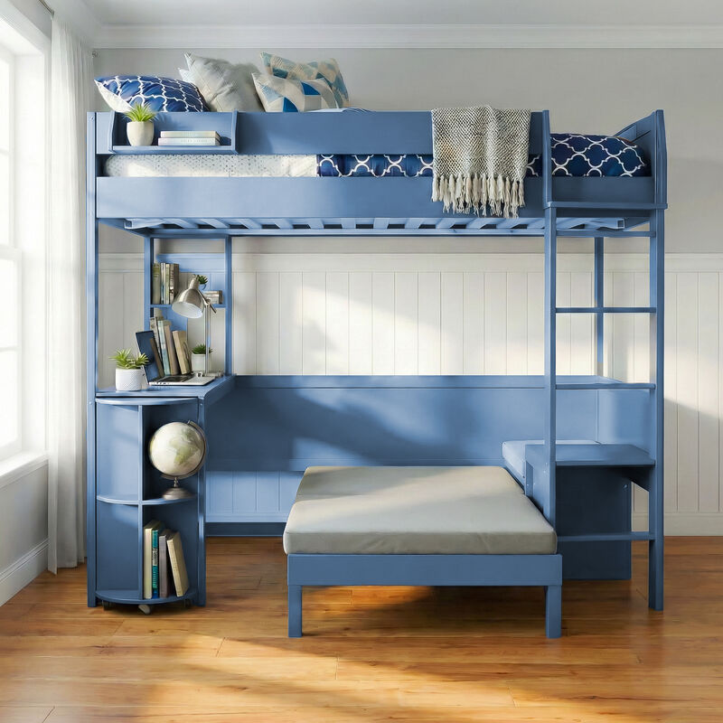 Merax Full Size Multifunctional Loft Bed with Rotating L-Shaped Desk image number 2