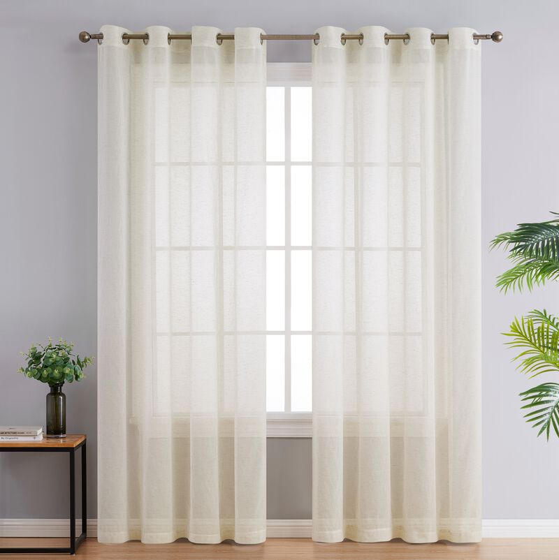 THD Natalie Faux Linen Semi Sheer Privacy Light Filtering Transparent Window Grommet Floor Length Thick Curtains Drapery Panels for Bedroom & Living Room, 2 Panels