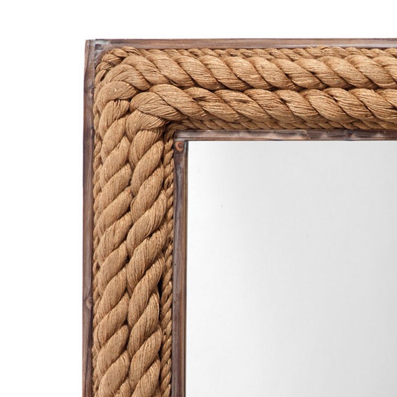 Mirror with Rectangular Wooden Rope Framing, Brown-Benzara image number 2