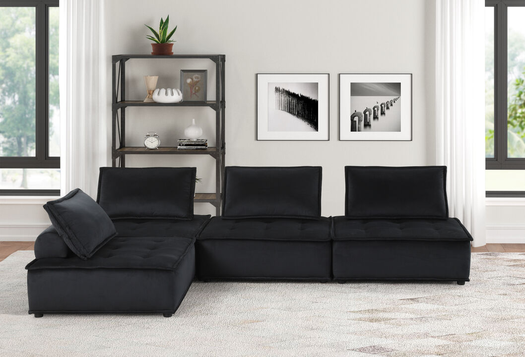 Streamdale Anna Black Velvet 4 Piece Sectional Sofa