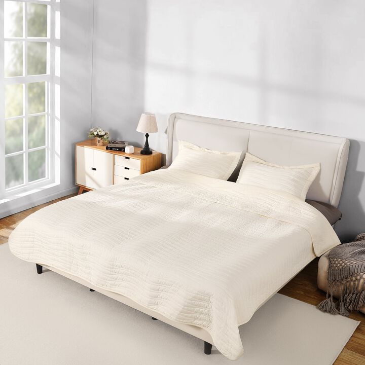 King Quilt Set 3 Piece, Lightweight Microfiber Bedding Set with Pillow Shams