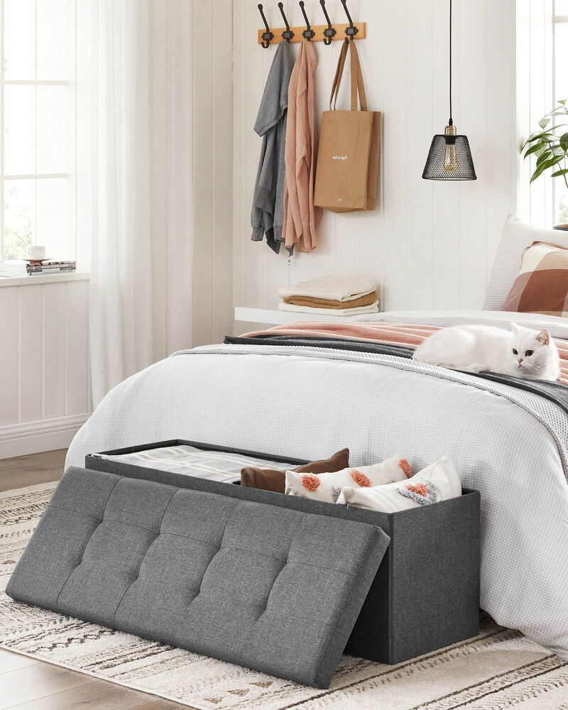 Long Folding Ottoman with Storage and Divider &ndash; 43" Upholstered Bench and Foot Stool for Home Organization