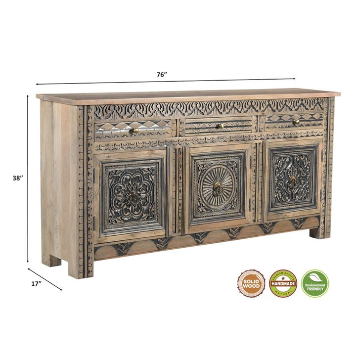 Taran Designs Grayson 3-drawer 3-door Carved Solid Wood Sideboard