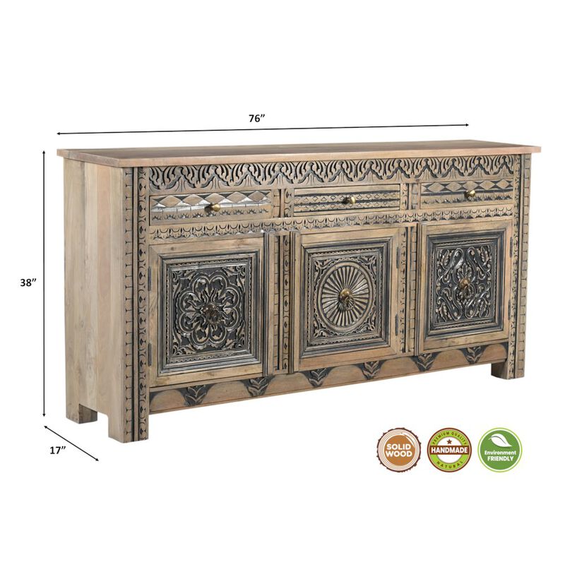 Taran Designs Grayson 3-drawer 3-door Carved Solid Wood Sideboard