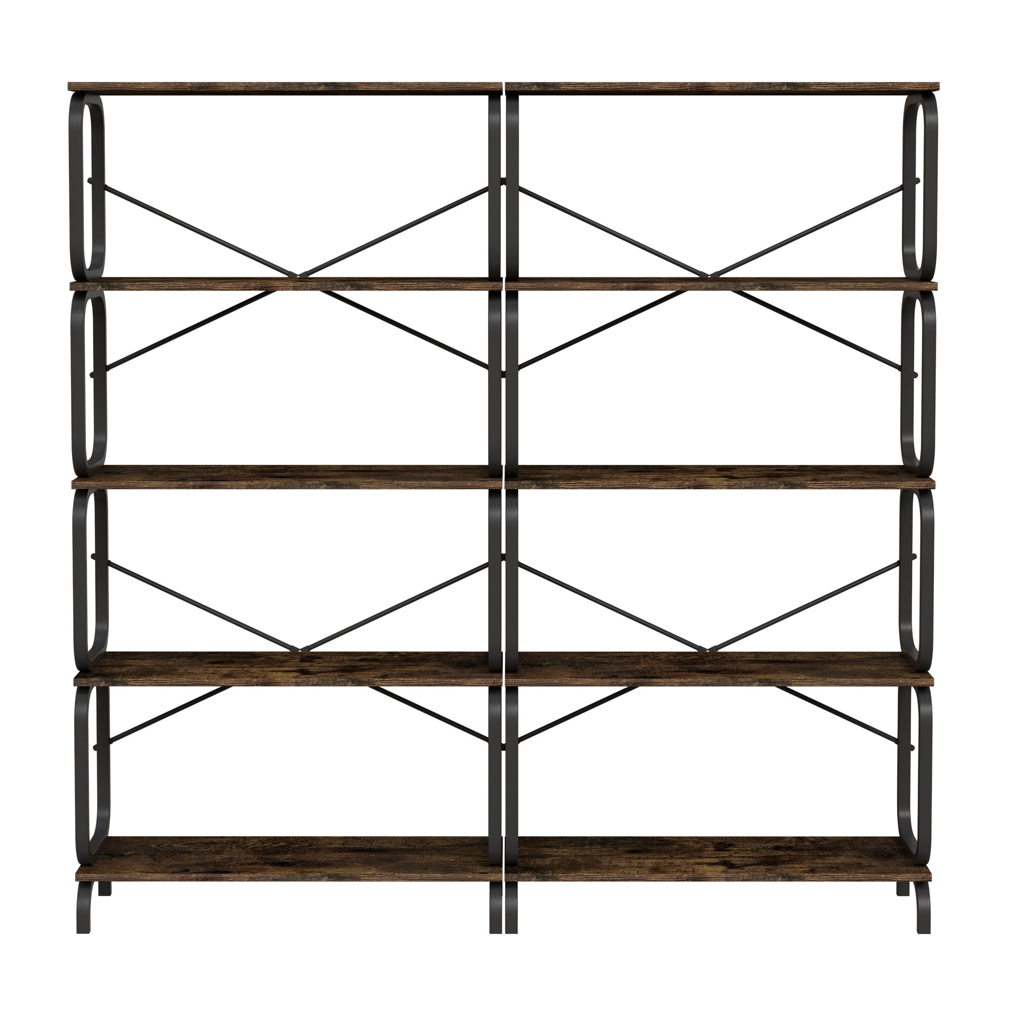 industrial shelf 5段 ビンテージ ブラウンIPR80 5-Tier Industrial Bookshelf, Rustic Brown Tall Bookcase with Open