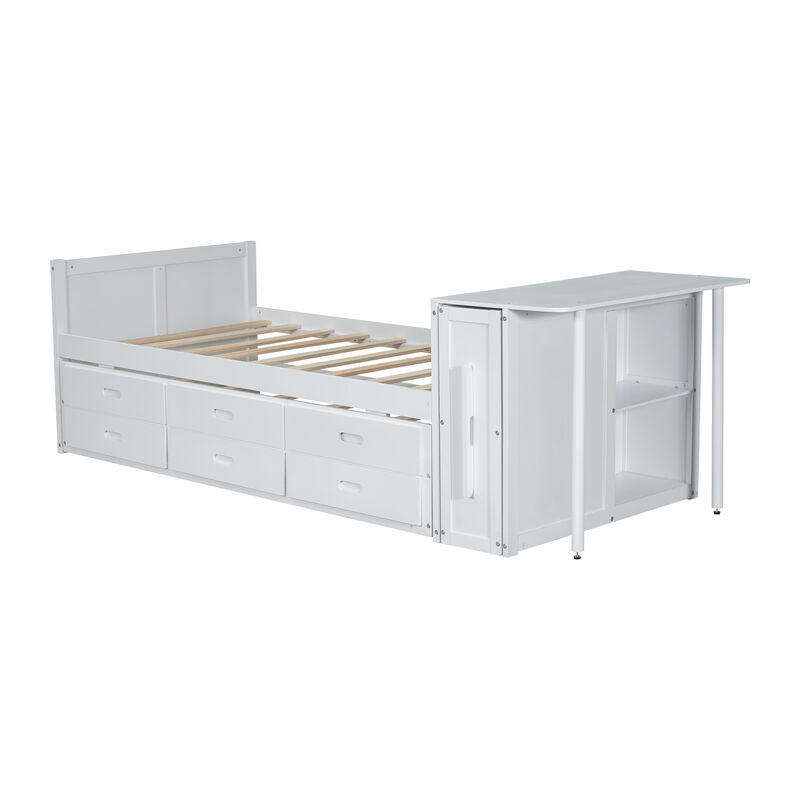Merax Platform Bed with Desk and Storage Shelf