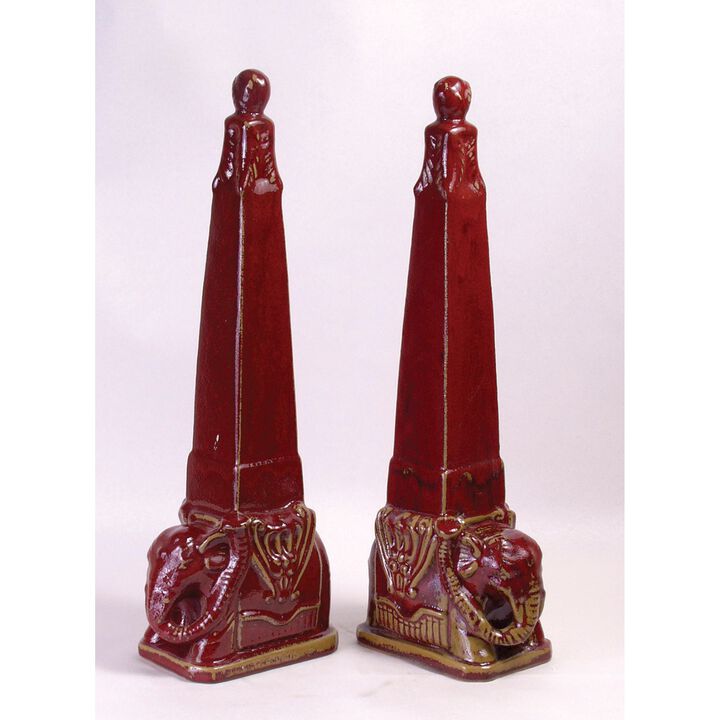 Aa Importing Red Elephant Finial Pair