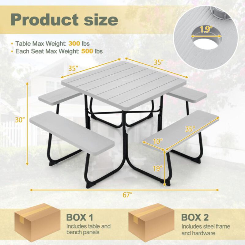 Hivvago Outdoor Picnic Table with 4 Benches and Umbrella Hole
