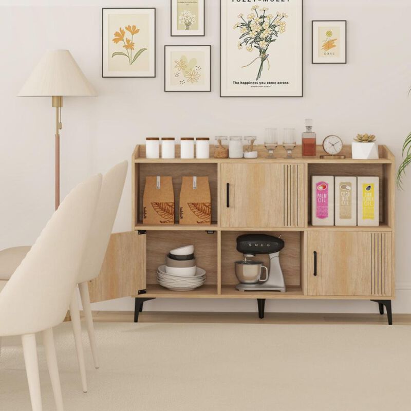 Hivvago Sideboard Storage Cabinet Bookcase with 3 Doors and Open Compartments