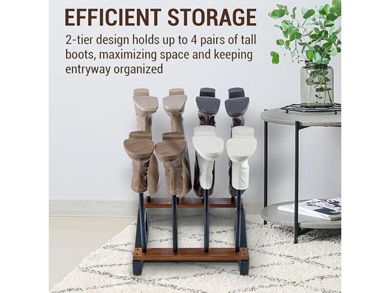 Entryway Metal Shoe Organizer 2 Tier Black Modern Rustic Floor image number 1