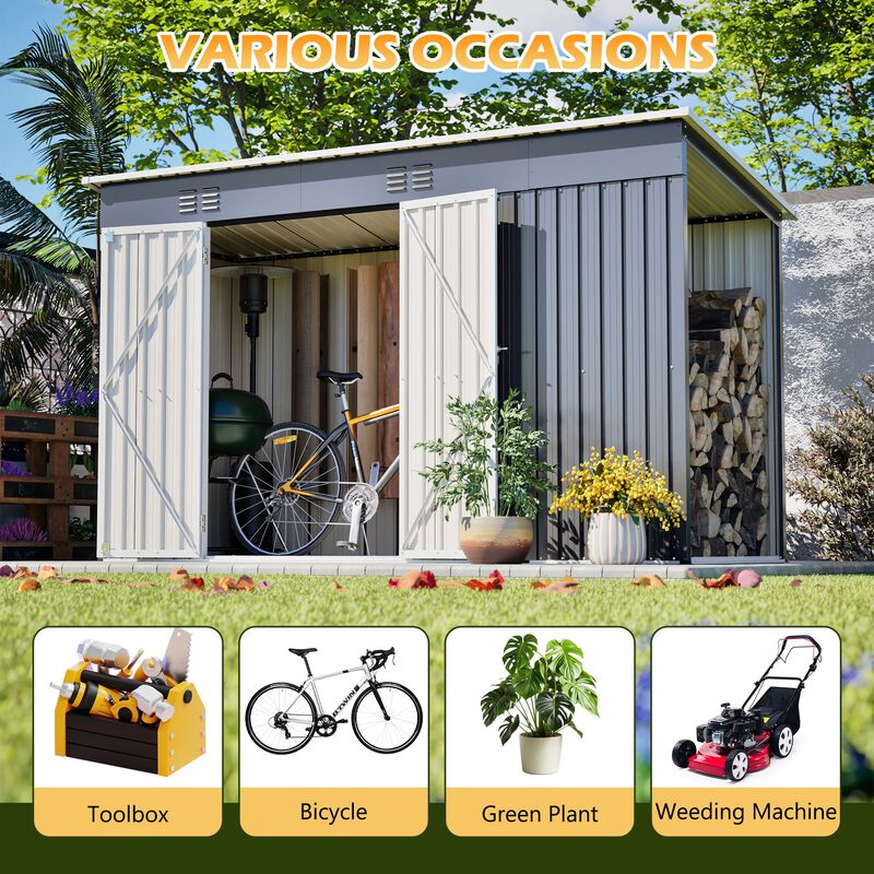 10 FT x 4 FT Outdoor Metal Storage Shed for Garden Tools Lockable Door With Floor Frame image number 7