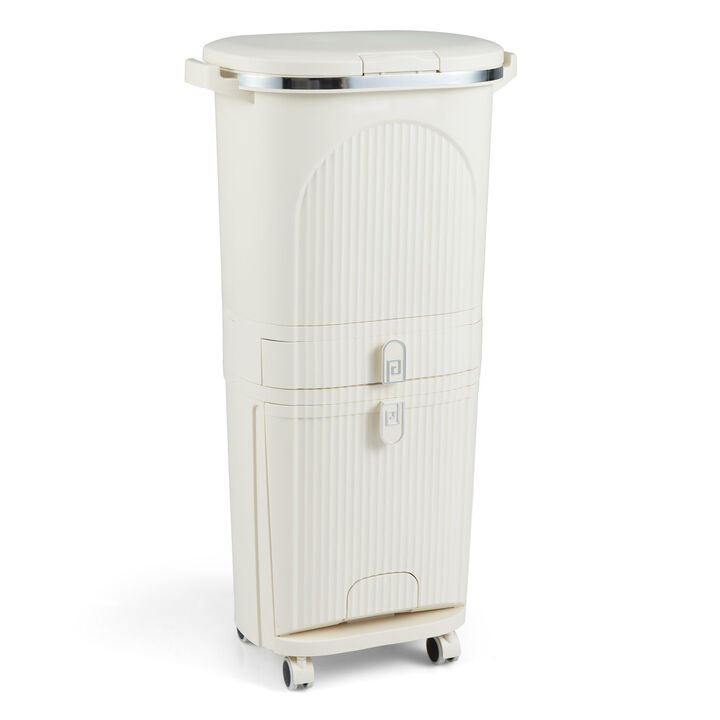 Beige 11 Gal 3-Layer Kitchen Trash Can with Lid and 2 Removable Bins