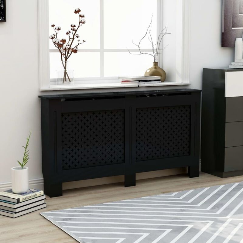 vidaXL Radiator Cover Black 59.8"x17.5"x31.9" MDF