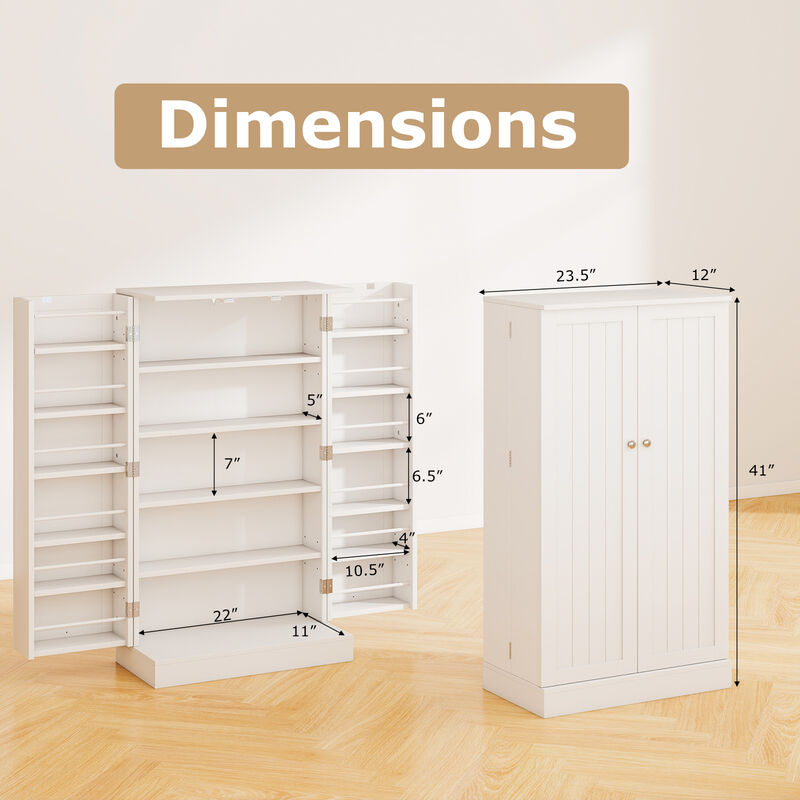 White 41" Freestanding Pantry Cabinet with Doors and Adjustable Shelves image number 2