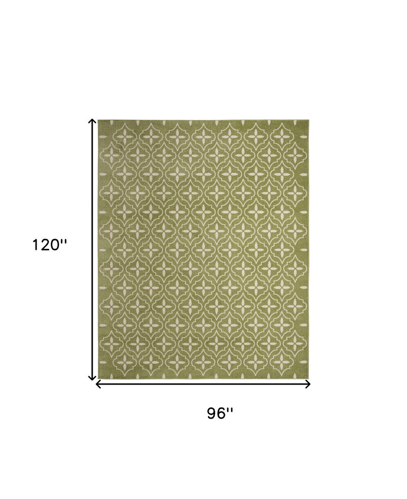 HomeRoots 8' X 10' Green And Ivory Geometric Indoor Outdoor Area Rug image number 2