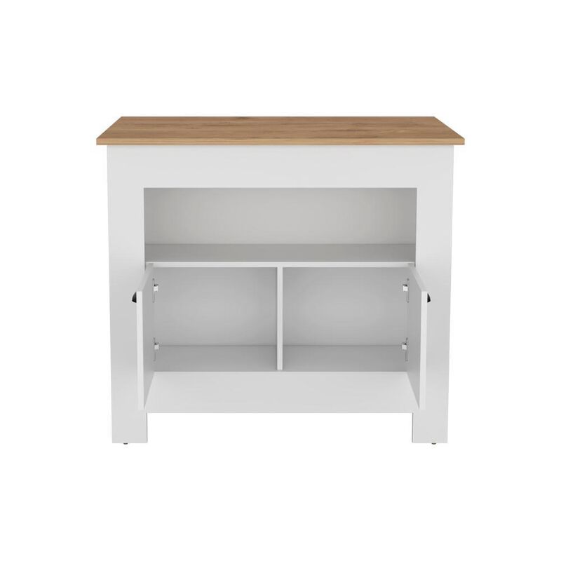Floyd 35" H Kitchen Island, whit 2 doors, 3 shelves, White/Macadamia