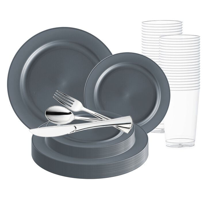 Matte Charcoal Gray Round Plastic Wedding Value Set (30 Sets)
