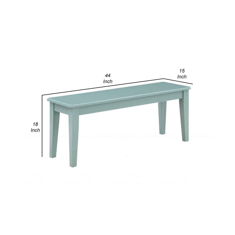 Bray 44 Inch Modern Rectangular Dining Bench, Tapered Legs, Teal Blue - Benzara